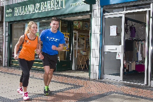 Luke Sullivan pictured with his girlfriend Kelly Owens outside Holland and Barrett in the Grange and Pyramids Shopping Centre.