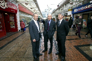 From left to right; Commercial Director for the Grange and Pyramids Shopping Centre, Derek Millar, Frank Field MP, and John Goacher, Senior Asset Manager for LaSalle Investment Management.
