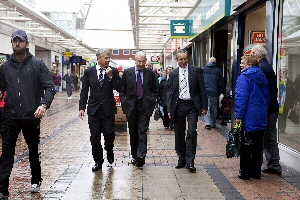 From left to right; John Goacher, Senior Asset Manager for LaSalle Investment Management, Frank Field MP, and Commercial Director for the Grange and Pyramids Shopping Centre, Derek Millar.