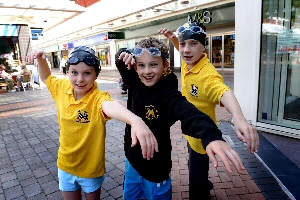 From left to right; Lucy Horman, her brother William and their friend Billy Jardine from Birkenhead Swimming Club