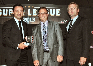 L-R: Jon Clarke, Michael Aldridge from Neil & Barker Jewellers, Widnes, and Denis Betts.