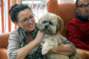 Winner of Pendine Parks dog show is Oscar with Sue Lloyd who entered him on behalf of her friend Flo Conroy.