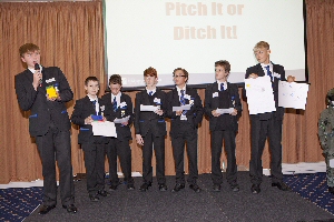 Runners up from Wirral High School for Boys ‘pitch’ their ideas to the Survitec Dragons