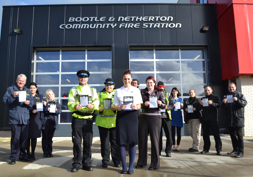 Photo shows partners from Merseyside Fire & Rescue Service, Sefton Councils Parks and Green Spaces, One Vision Housing, Riverside, Sefton Councils Leisure Services and Councillor Trish Hardy, Cabinet Member Communities and Environment. Photo by Merseyside Fire & Rescue Service.