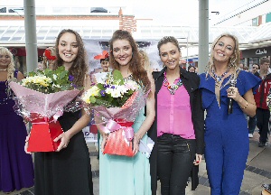 Fourth place Margaret Saunders and third place Jessica Kimberley pictured with Hollyoaks star Gemma Merna and former soap star Suzanne Collins