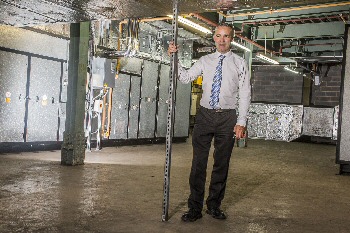 Derek Millar, Commercial Director for Pyramids Shopping Centre is pictured in the centres new plant room.