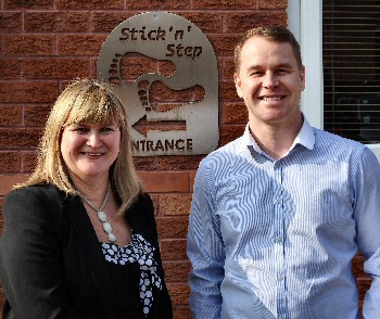 Sarah Smithson, operations manager at Stick n Step, and Neil Curtis, managing director of B&M Waste Services.