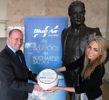 LJLAs Paul Winfield, Air Service Development Manager and Lois Robertson, Marketing and Communications Co-ordinator with the celebratory cake.