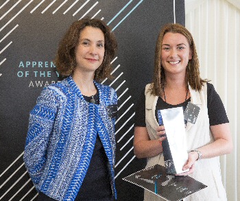 Estelle Brachlianoff, Veolias Senior Executive Vice President, UK and Ireland and Winner Gabriella Murphy receiving the award.