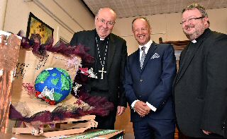 Pictured, L -R The Archbishop of Liverpool Rt. Revd. Malcolm McMahon, Tony Saleh, School Principal, Father Michael Fitzsimmons, Chair of Nugent Care.