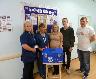 Picture shows Angie Cullen, Bereavement Midwife; Karen Wareing, Neonatal Unit Manager; Katie Jennings and Gareth Lee; and David McGurrell from 4 Louis.